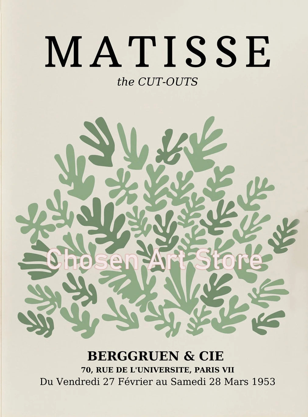 Set of 6 Green William Morris Matisse Exhibition Canvas