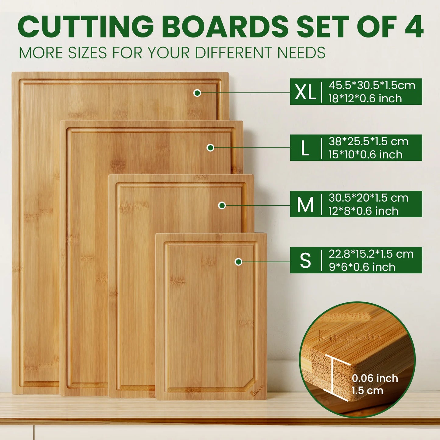 4-piece Premium Bamboo Cutting Board Set