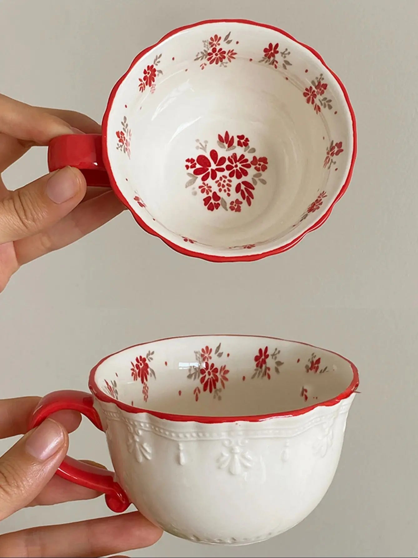 Vintage Red Floral Coffee Cup