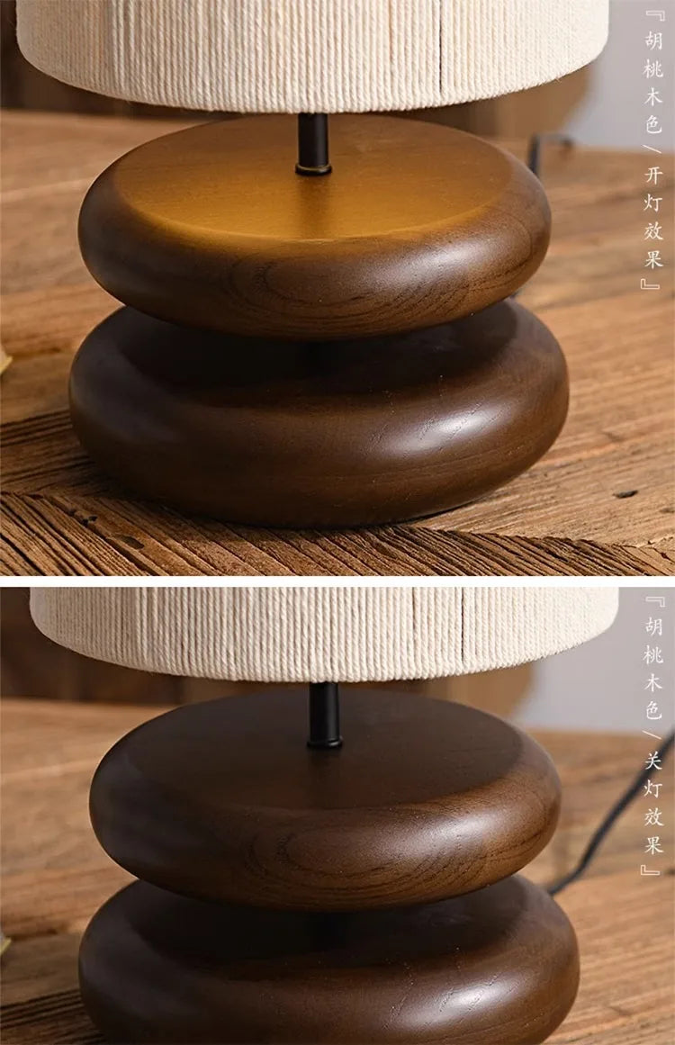 Japanese Style Creative Bedside Table Lamp Walnut Wood Color for Bedroom Designer Solid Wood Living Room Study Retro Table Lamp