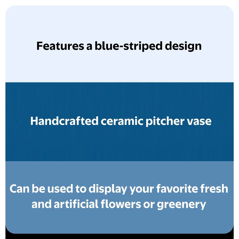 Handcrafted Ceramic Blue Stripe Pitcher Vase
