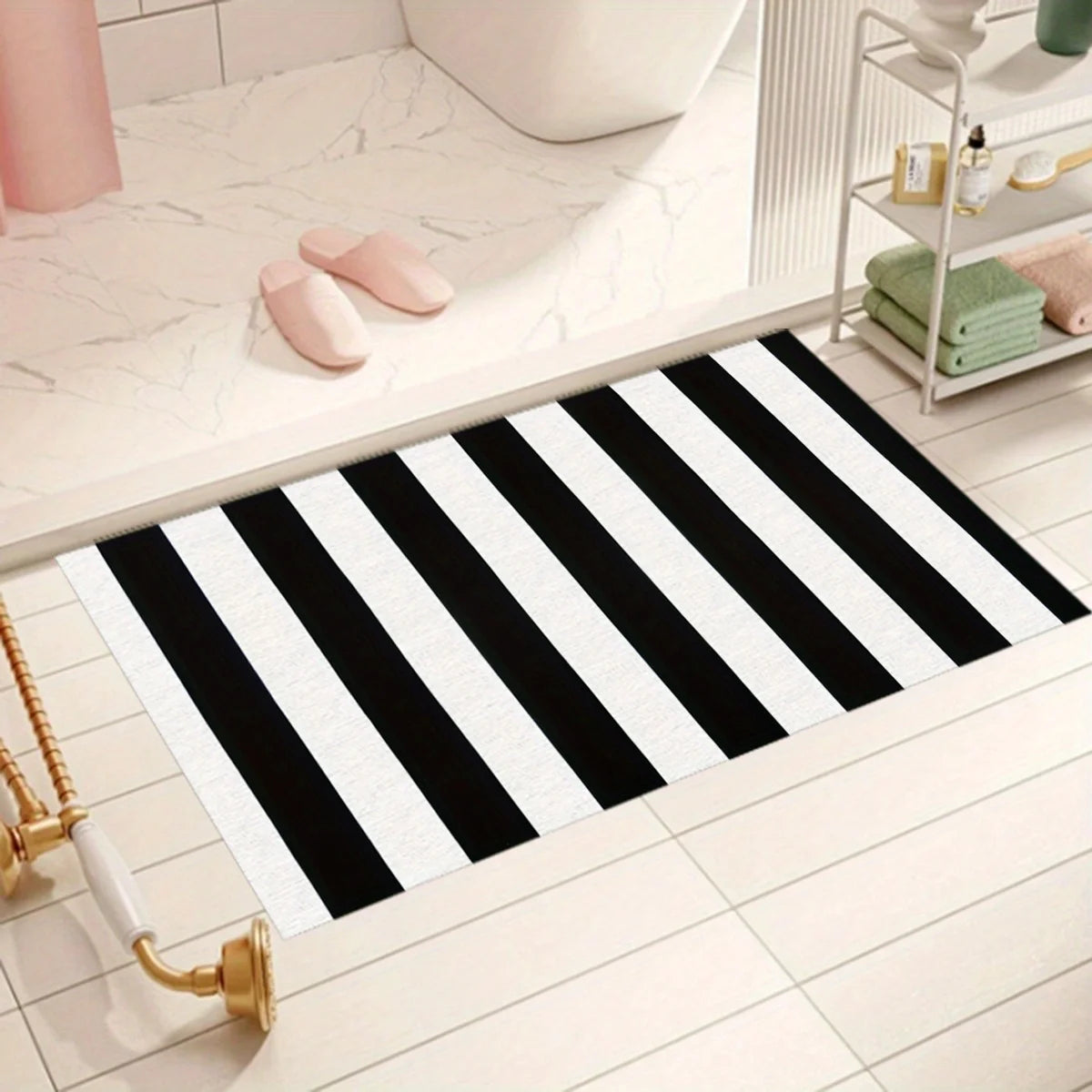 Black White Striped Doormat