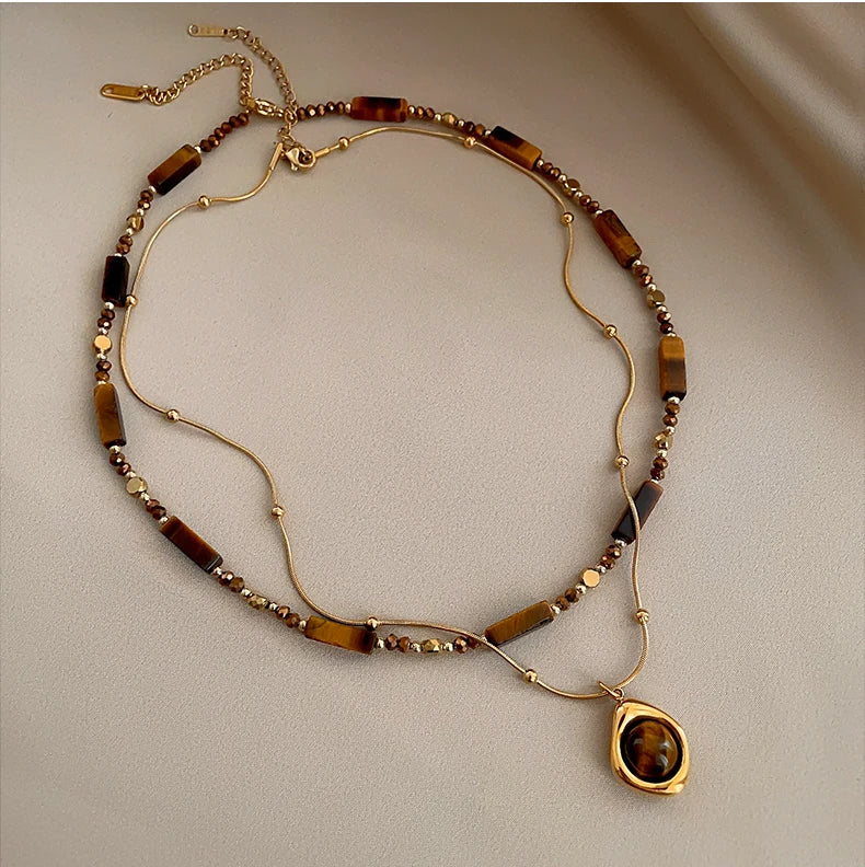 Tiger Eye Stone Pendant Necklace