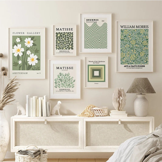 Set of 6 Green William Morris Matisse Exhibition Canvas