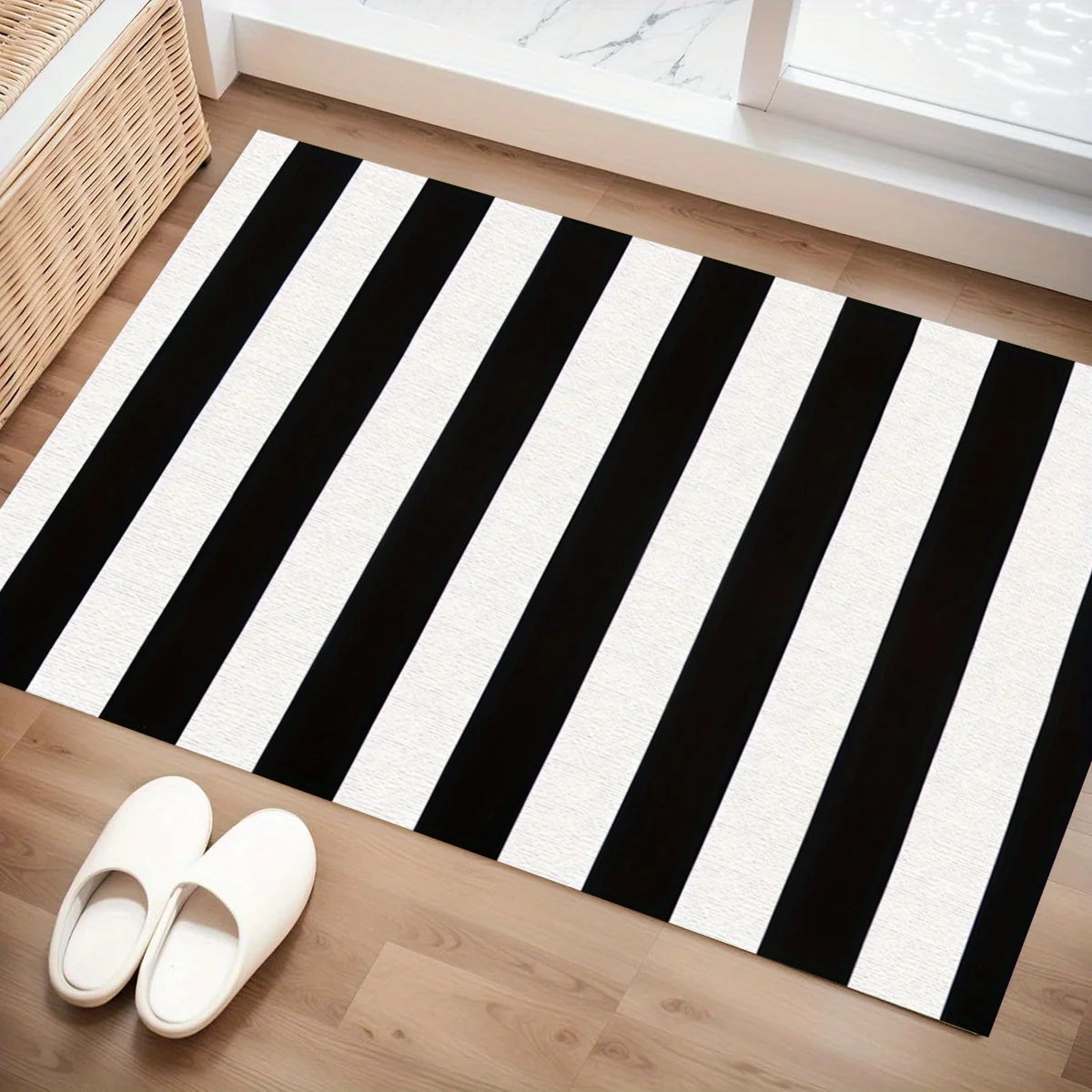 Black White Striped Doormat