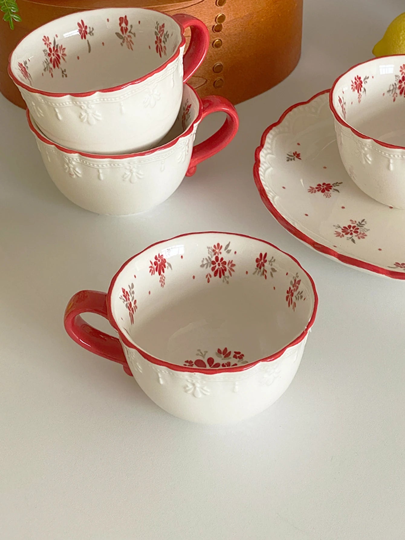 Vintage Red Floral Coffee Cup