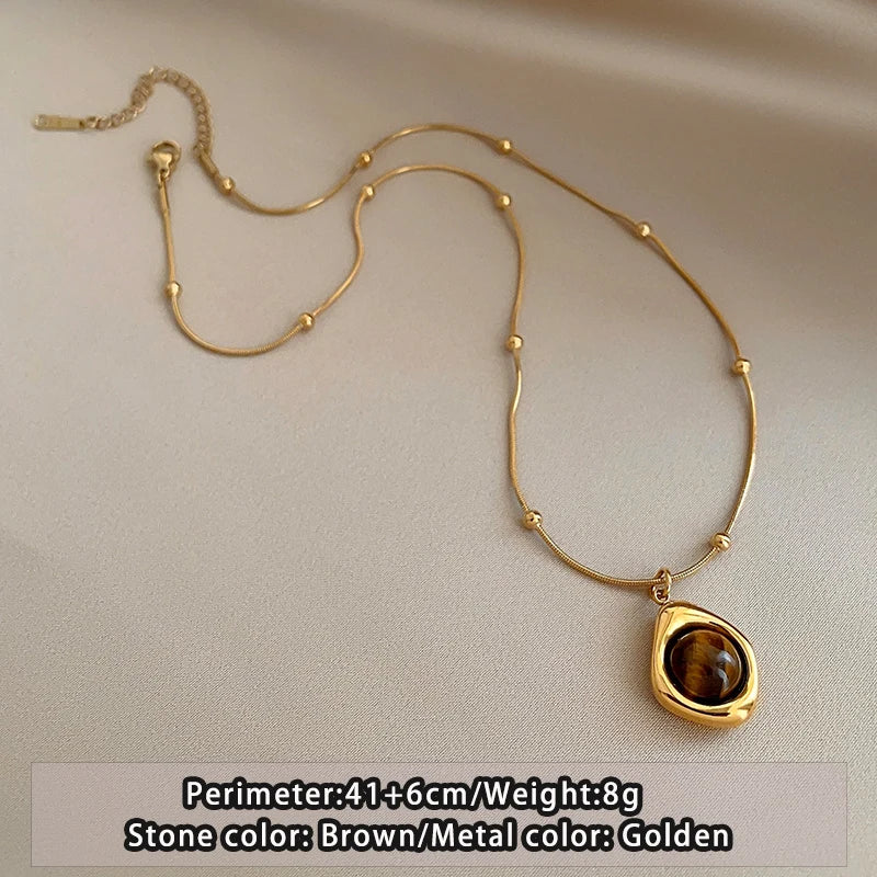 Tiger Eye Stone Pendant Necklace