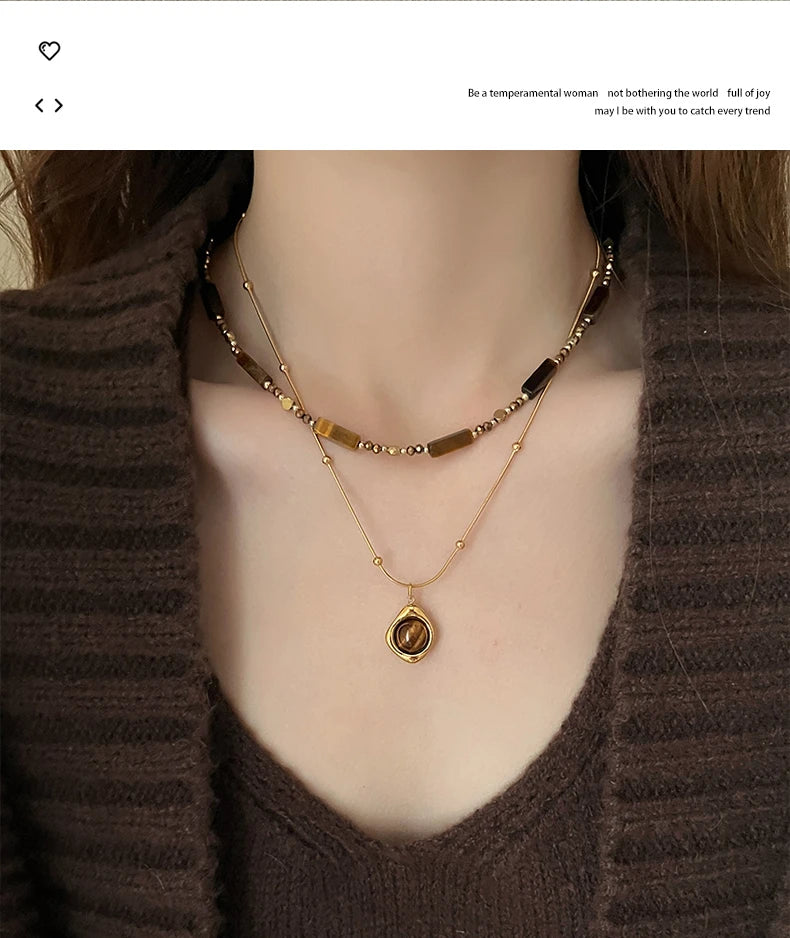 Tiger Eye Stone Pendant Necklace