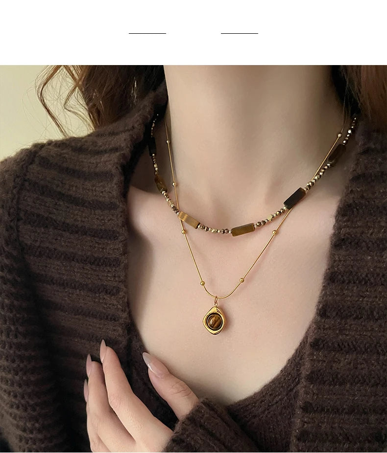 Tiger Eye Stone Pendant Necklace