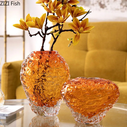 Amber Color Wrinkle Glass Vase