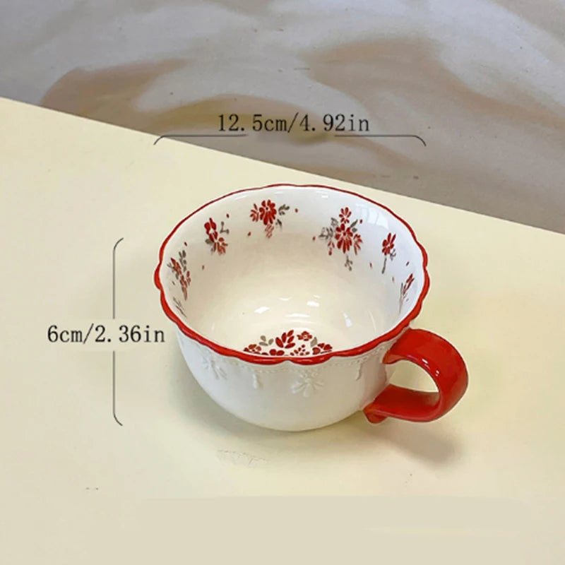 Vintage Red Floral Coffee Cup