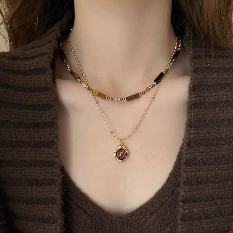 Tiger Eye Stone Pendant Necklace