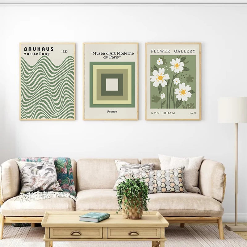 Set of 6 Green William Morris Matisse Exhibition Canvas