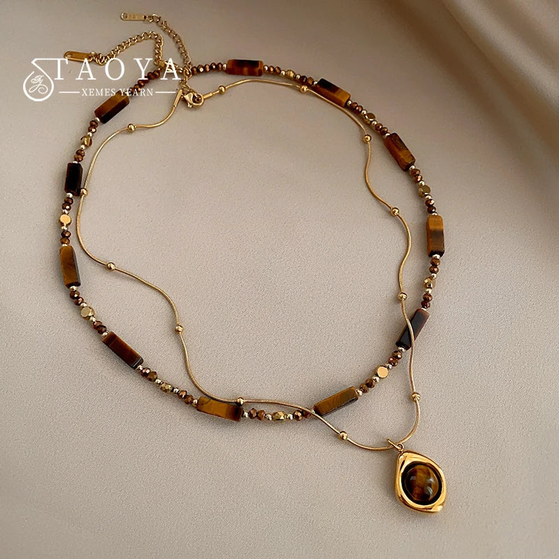 Tiger Eye Stone Pendant Necklace