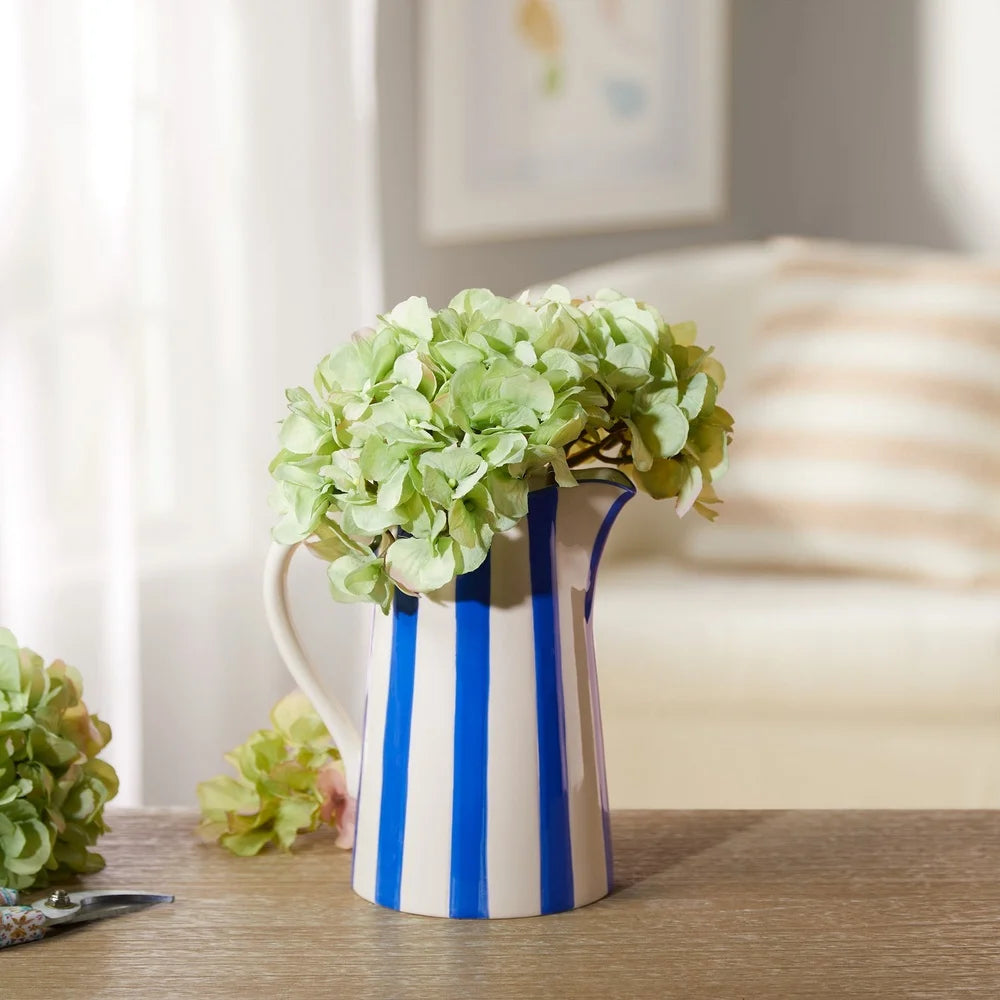Handcrafted Ceramic Blue Stripe Pitcher Vase