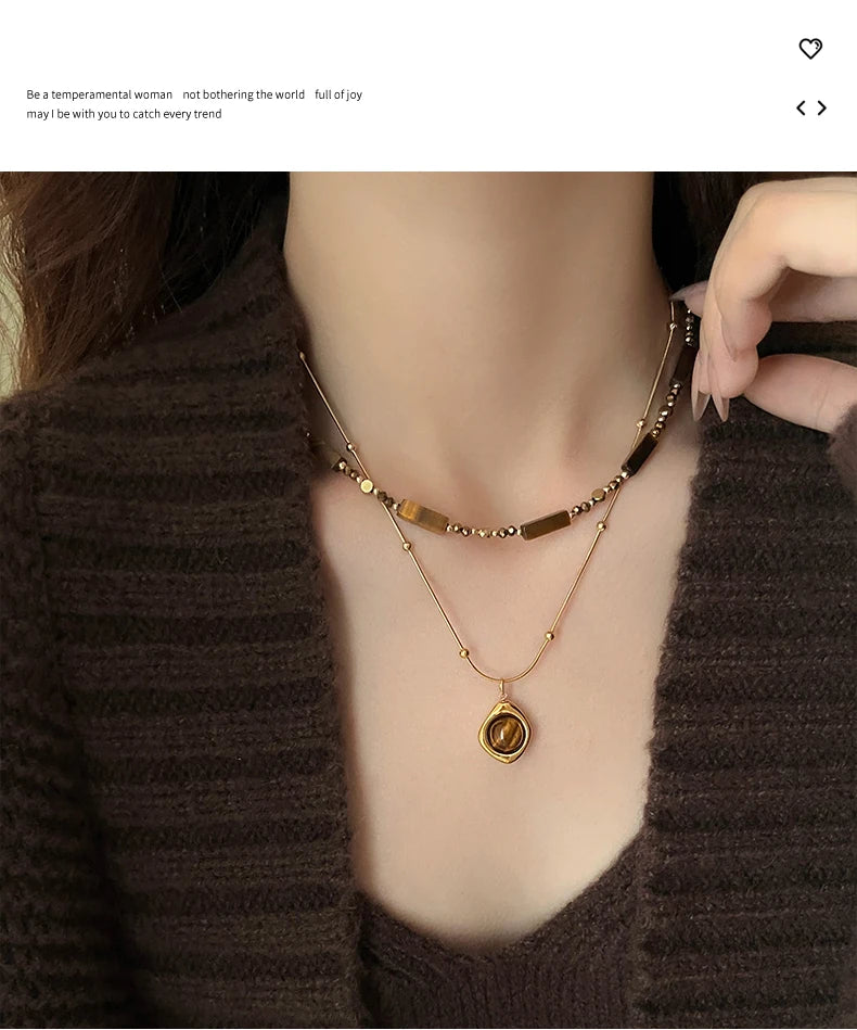 Tiger Eye Stone Pendant Necklace