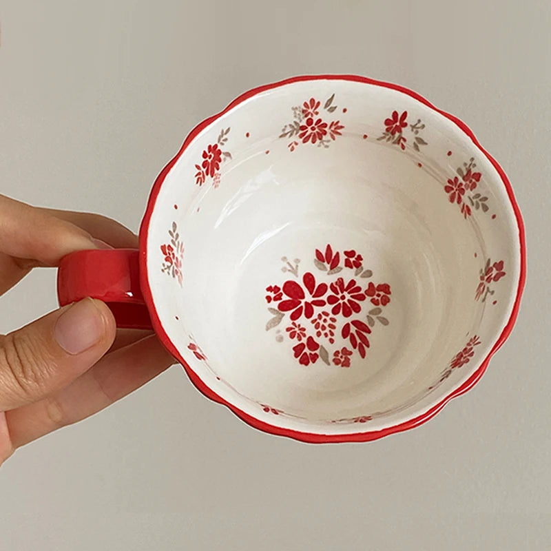 Vintage Red Floral Coffee Cup