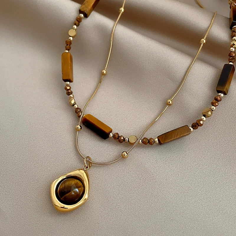 Tiger Eye Stone Pendant Necklace