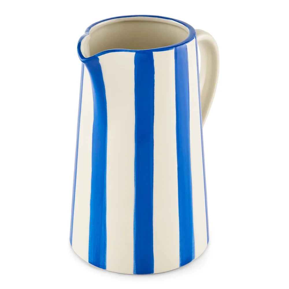 Handcrafted Ceramic Blue Stripe Pitcher Vase