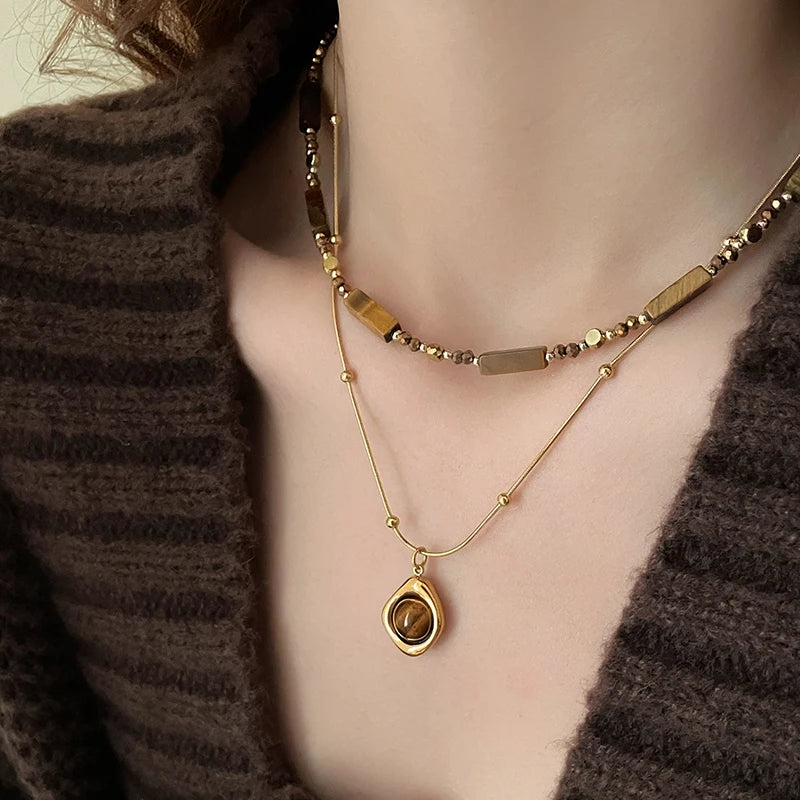 Tiger Eye Stone Pendant Necklace