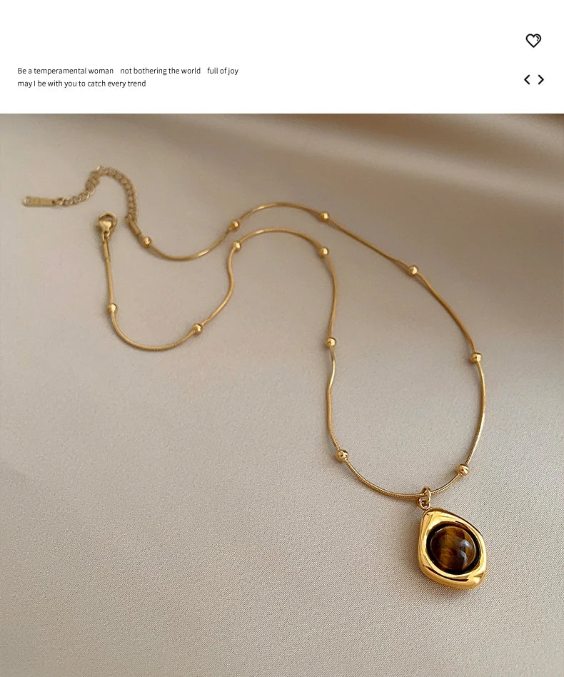 Tiger Eye Stone Pendant Necklace