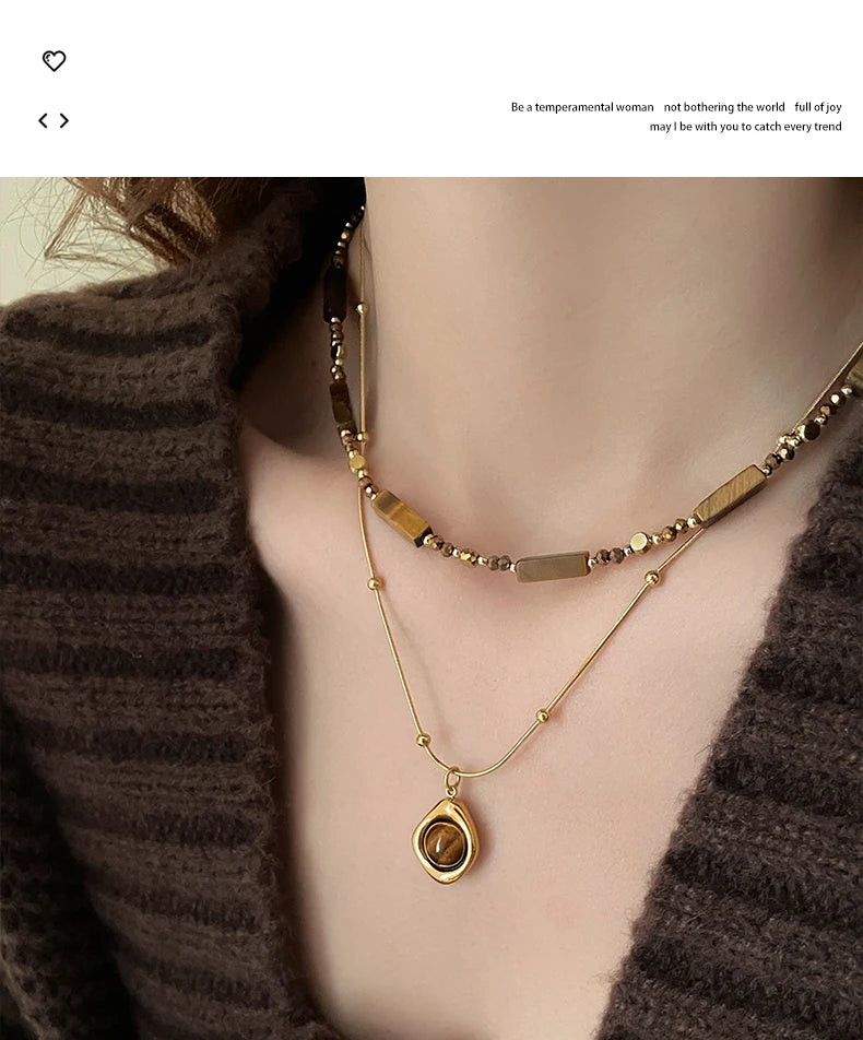 Tiger Eye Stone Pendant Necklace