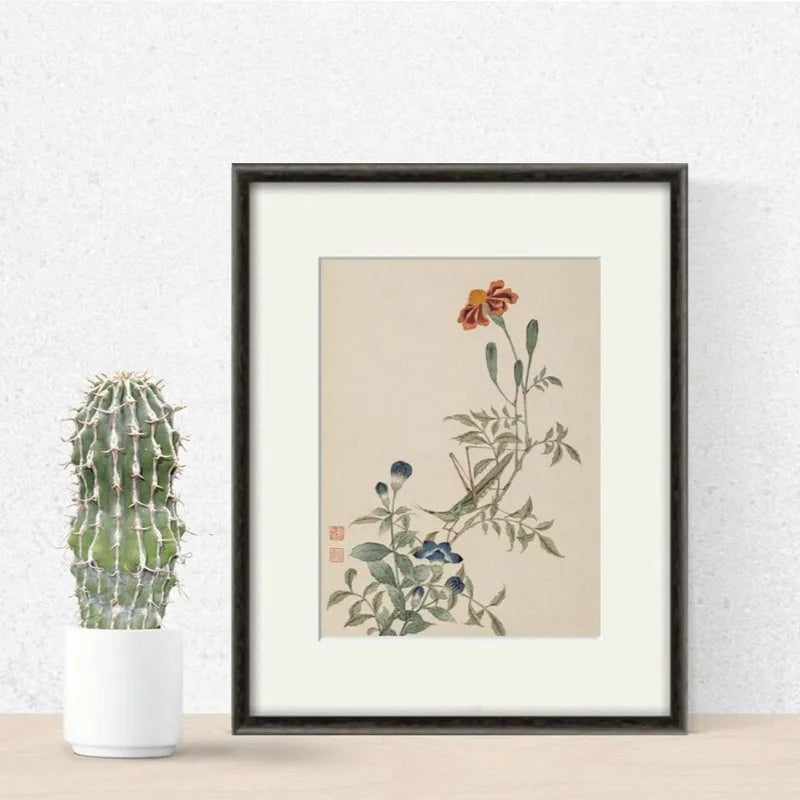 Grasshopper Botanical Canvas Print