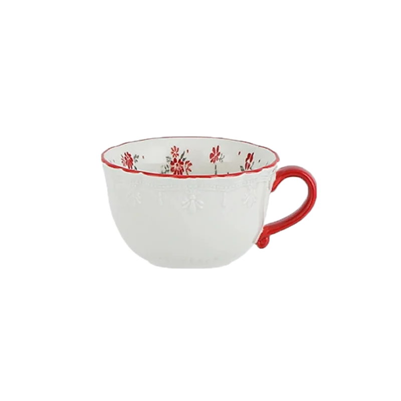 Vintage Red Floral Coffee Cup
